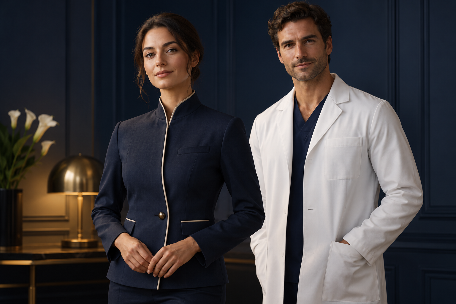 Ejemplos ilustrativos de uniformes de hospitalidad y salud